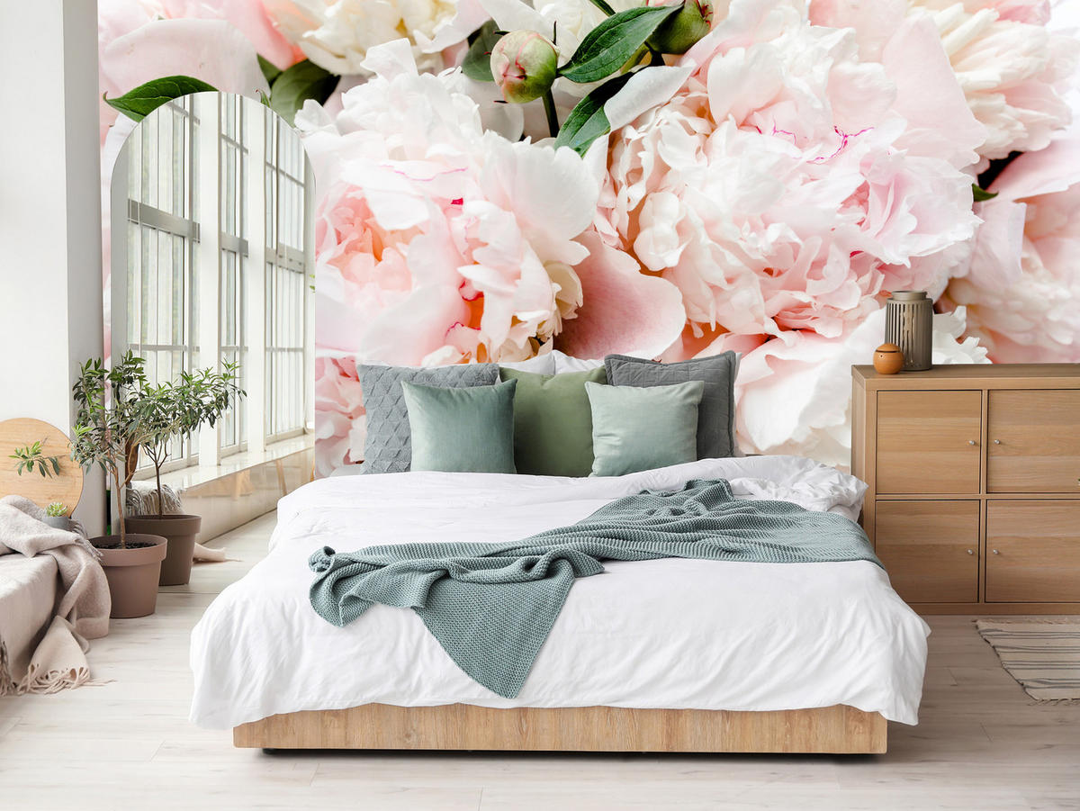 FOTOTAPETE für Schlafzimmer Rosa Zarte Pfingstrosen Natur 250x175 - Rosa/Weiß, Papier (250/175cm) - Muralo