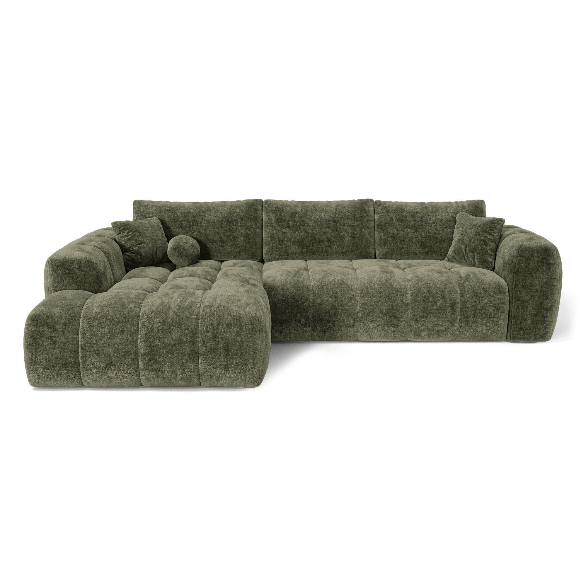 LINKSECK-SCHLAFSOFA mit Stauraum SKY Geprägter Samt Vintage-Grün 310cm - Dunkelgrün/Grün, Textil (310/180cm) - Premium Interiors
