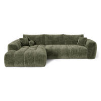 LINKSECK-SCHLAFSOFA mit Stauraum SKY Geprägter Samt Vintage-Grün 310cm - Dunkelgrün/Grün, Textil (310/180cm) - Premium Interiors