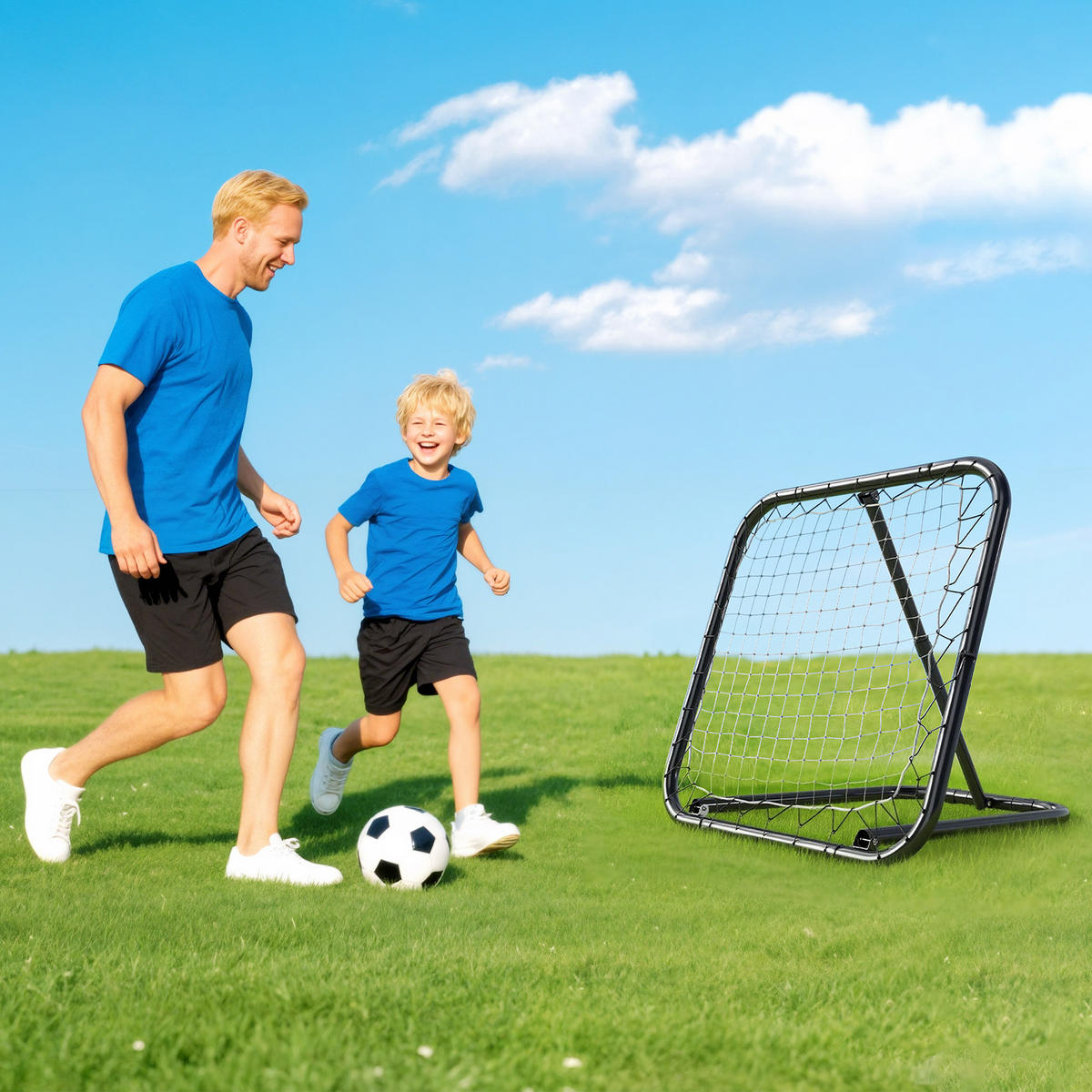 FUSSBALL Rebounder klappbar Kickback Tor Rückprallwand verstellbar Metall Schwarz - Schwarz, Metall (84/78cm) - HOMCOM