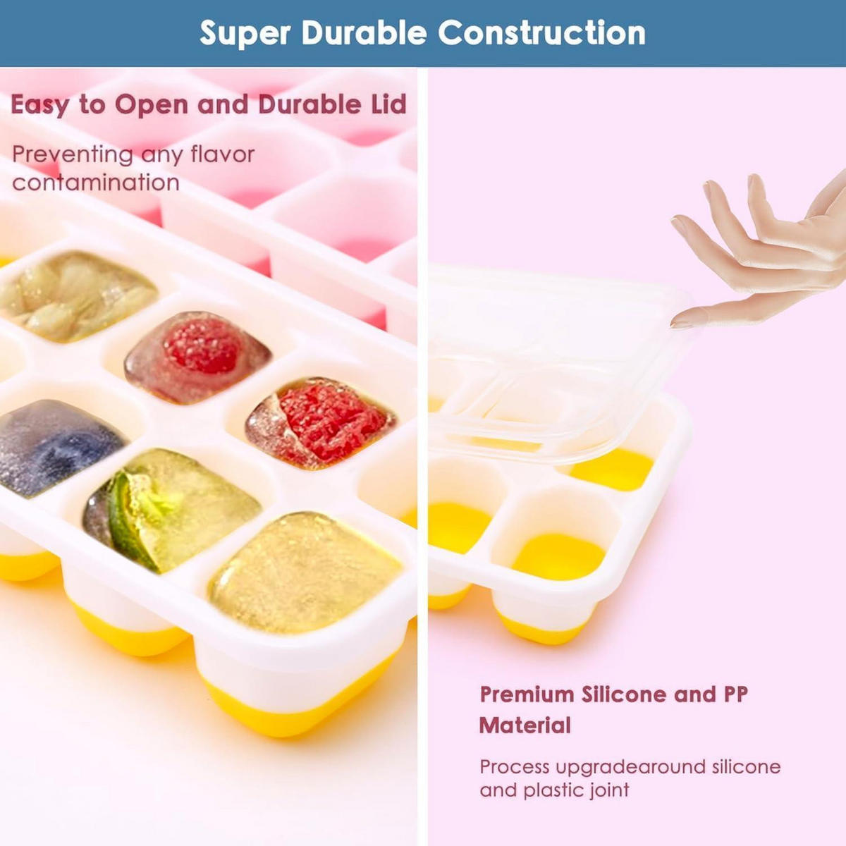 EISWÜRFELFORM 4er Set mit Deckel stapelbar - Multicolor, Kunststoff (3.1/25.4/9.8cm)