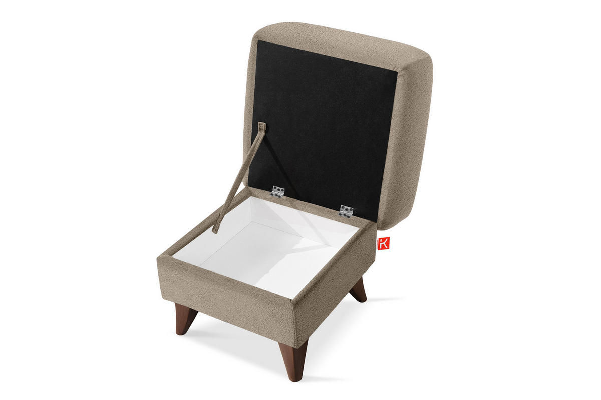 HOCKER GUSTAVO Fußstütze, Bouclé, Dunkelbeige - Graubraun/Beige, Holz/Holzwerkstoff (53/49/53cm) - KONSIMO®