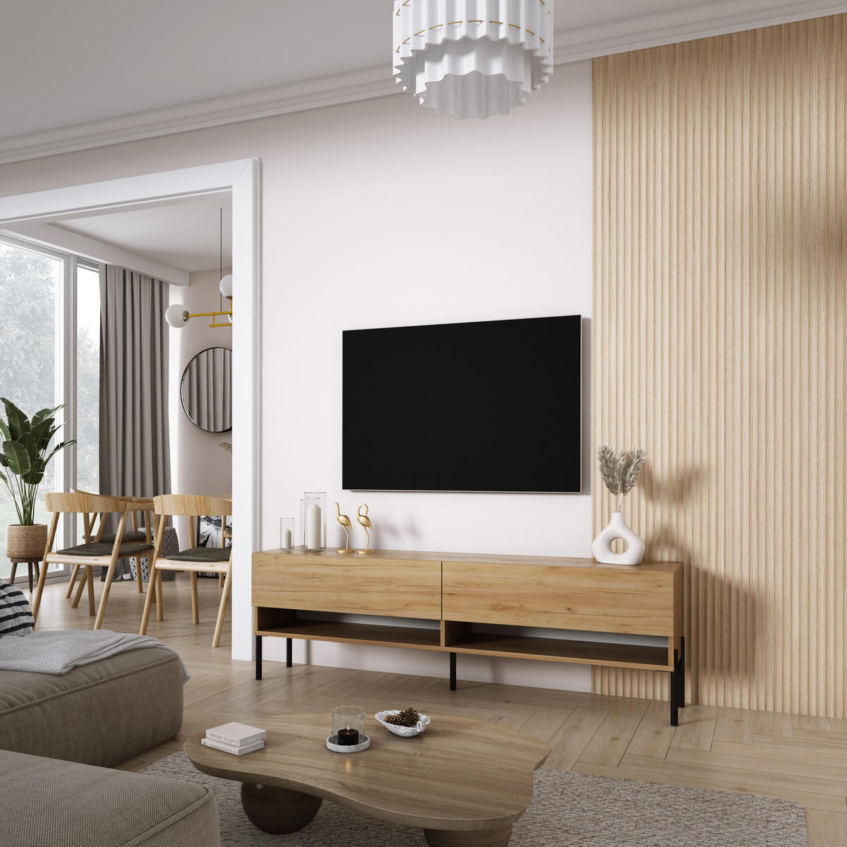 TV-LOWBOARD 170 cm Eiche Craft, gerade schwarze Beine, 170 × 32 × 52 cm - Braun, Holzwerkstoff (170/52/32cm) - 3XE LIVING
