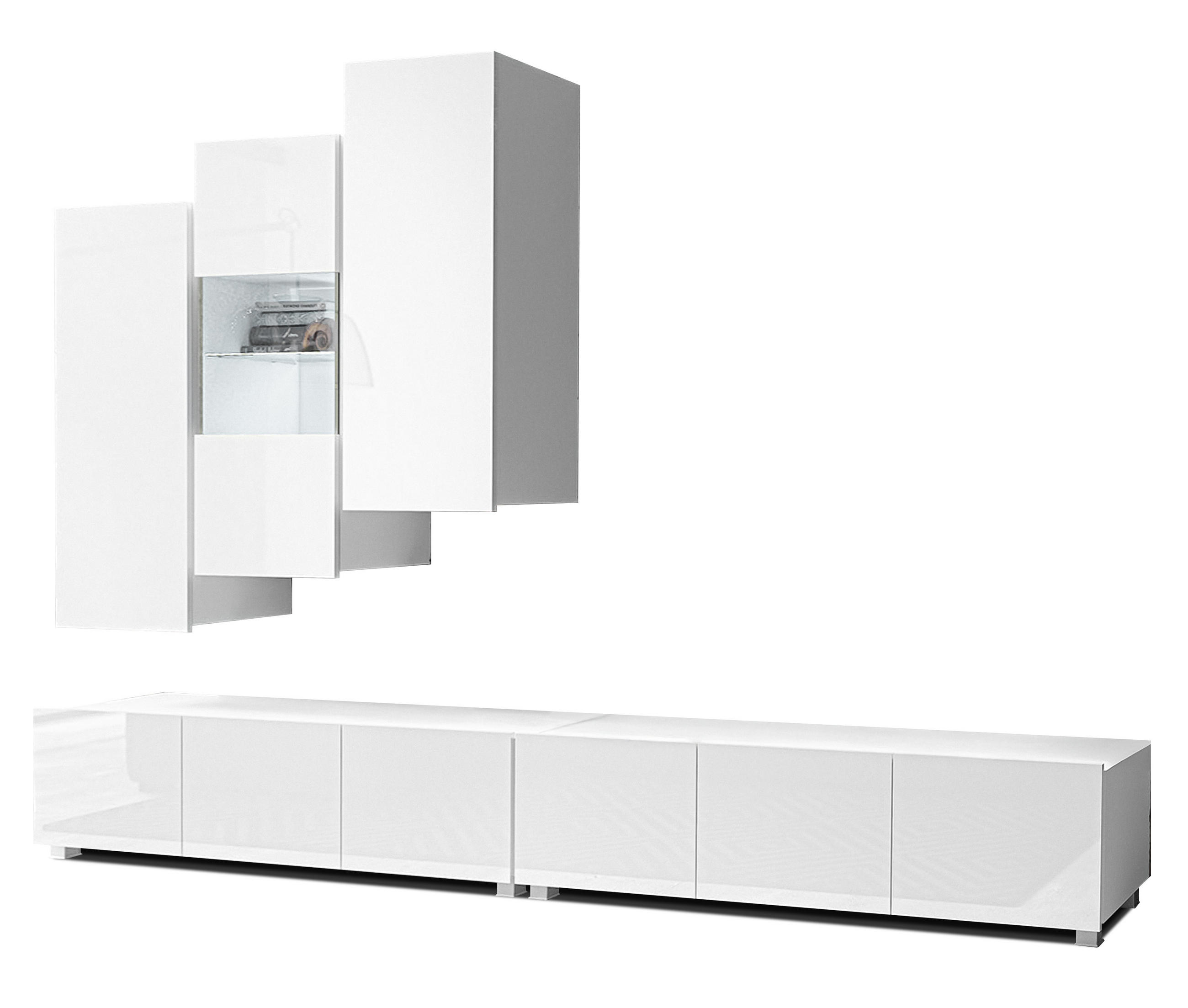 WOHNWAND Kossana 11 Weiß 300/142/43 cm Design - Weiß, Holzwerkstoff/Kunststoff (300/142/43cm) - AX Living