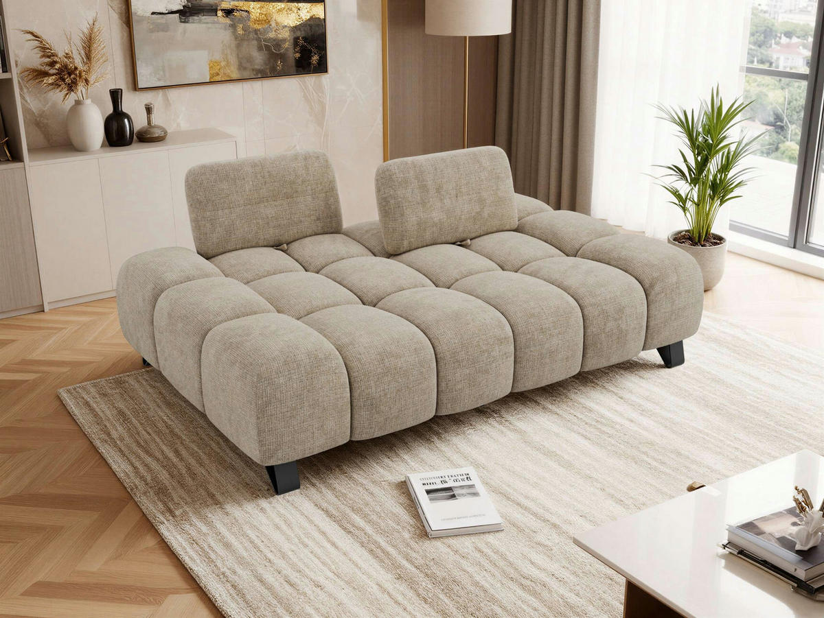 TROJMIESTNA POHOVKA NERANO - Béžová tkaná ženilka - čierna/béžová, kov/textil (220/88/146cm) - MKS