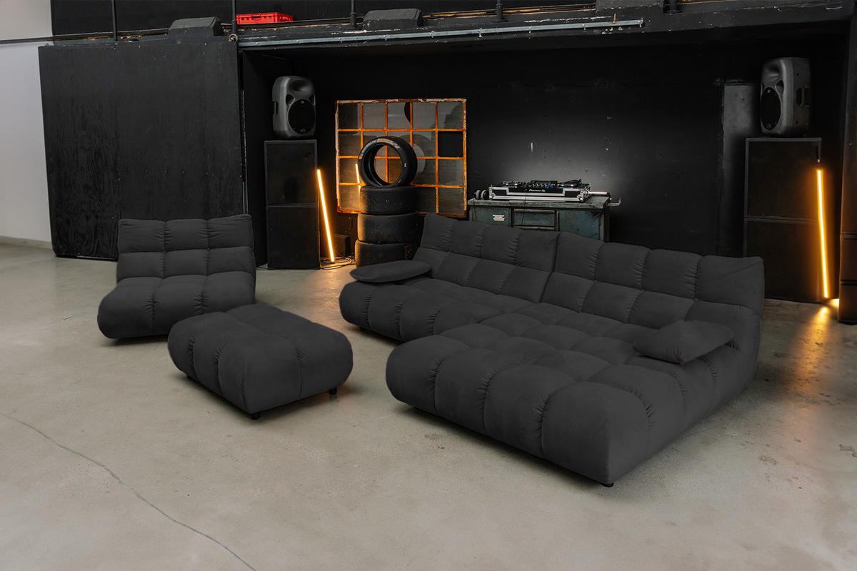 SITZGRUPPE VIVIEN 3ER SET Schwarz Velvet - Schwarz, Kunststoff/Textil (510/85/359cm) - KAWOLA