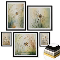 WANDBILDER 5er-Set - 50x50 cm & 20x30 cm & 40x60 cm Schwarzer Rahmen - Strandbretter, Surfboote, Vögel - Schwarz, Kunststoff (40/60cm) - ArtPrintCave
