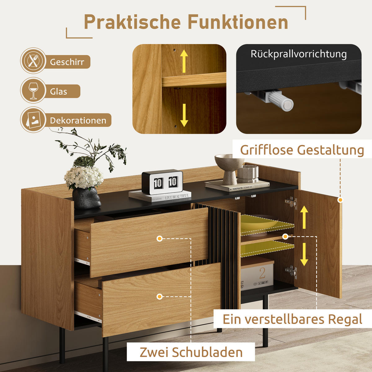 SIDEBOARD - und Schwarzholz 130/40/80.5 cm - Braun, Holzwerkstoff (40/80.5/130cm) - Urban Meuble