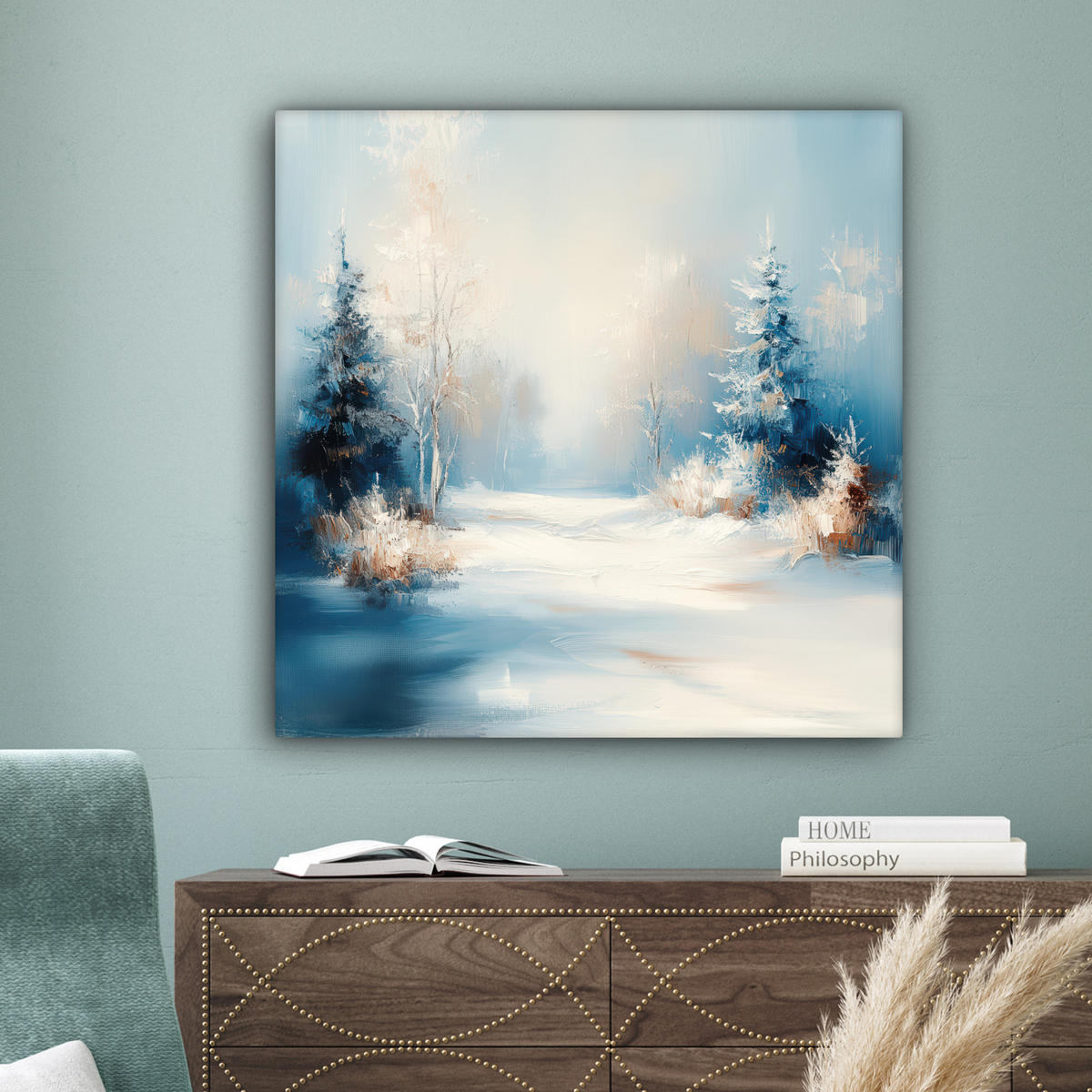LEINWANDBILD Wald - Winter - Natur - Abstrakt - Schnee Deko Groß 90x90 cm - Weiß, Textil (90/90cm) - MuchoWow