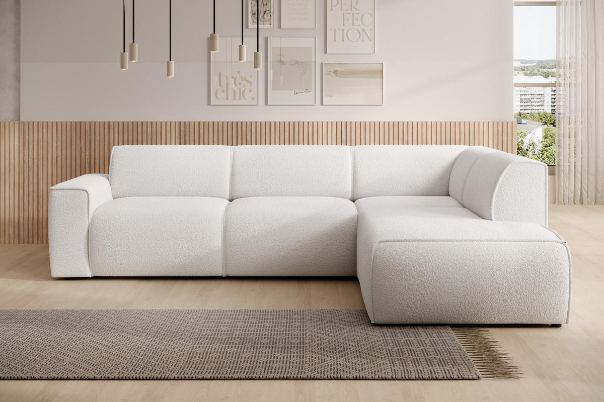 ECKSOFA L Form Didim Weiß 292/220/78 cm – großes Sofa stilvoll & bequem R - Schwarz/Weiß, Kunststoff/Textil (292/220cm) - AX Living