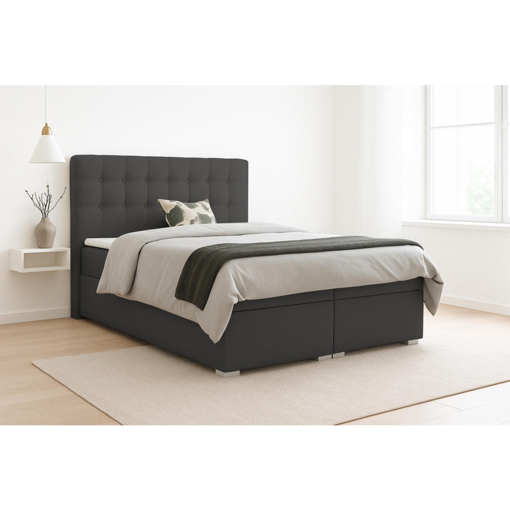 Thumbnail - Deine Möbel 24 Boxbett, Anthrazit, Holzwerkstoff, H4, Höhe ca. 19 cm, 120x200 cm, Schlafzimmer, Betten, Boxspringbetten