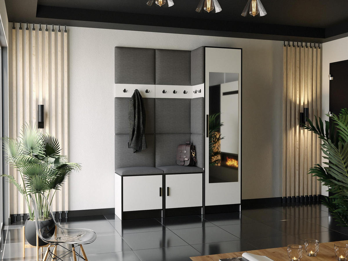 GARDEROBE ROJ 20 - 159,6x205x39cm Weiß + Stoff Grau - Weiß/Grau, Holzwerkstoff (159.6/205/39cm) - Kier Furniture