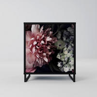 SIDEBOARD PURE BLOSSOM, Schwarz, 57,5x42x67,5 cm, Schwarze Metall-Rahmenfüße - Multicolor/Schwarz, Holzwerkstoff/Metall (57.5/67.5/42cm) - SpaceRebels