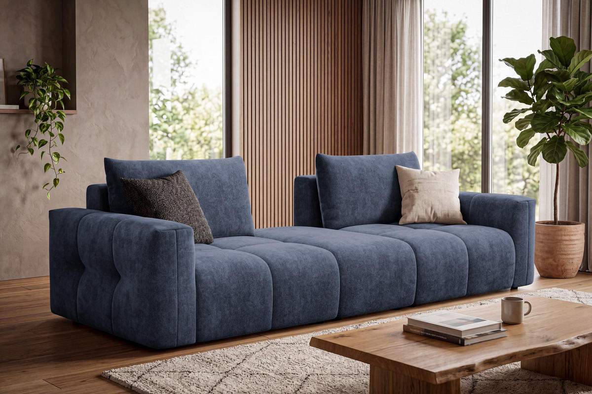 SOFA VERONA 4-Sitzer, Marineblau - Blau/Schwarz, Holz/Textil (282/83/110cm) - Courtois Laville