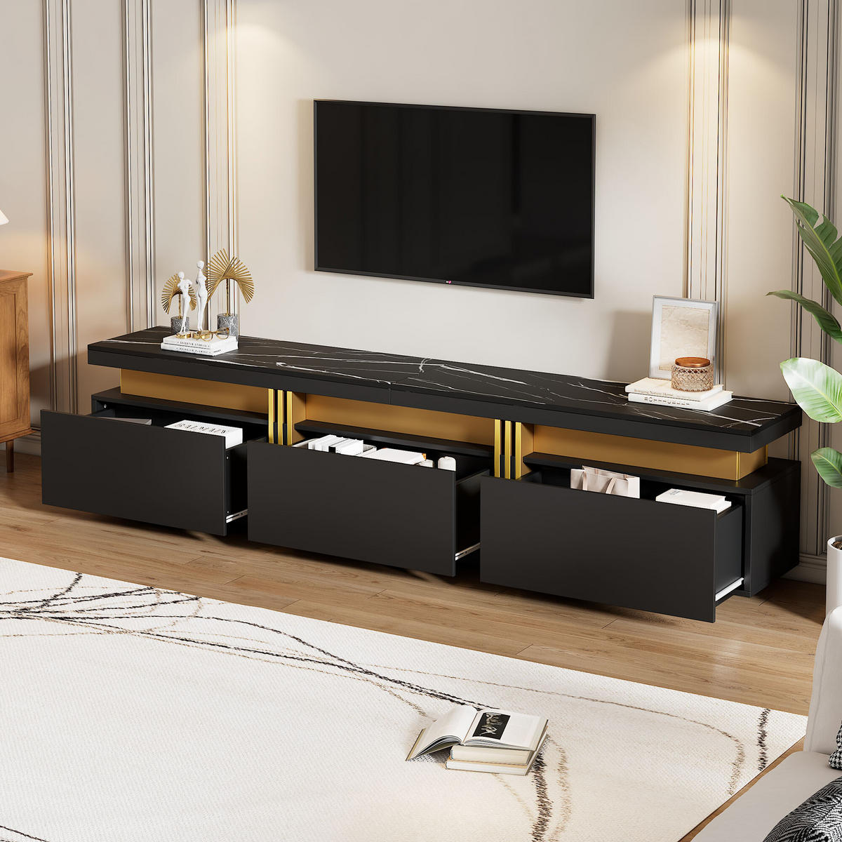 TV-MÖBEL Schwarz 200/40/42 cm - Schwarz, Holzwerkstoff (40/42/200cm) - Urban Meuble