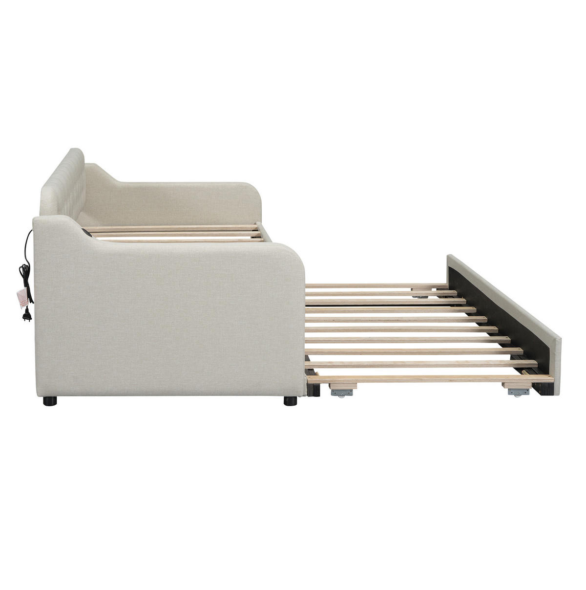 POLSTERBETT 90/200 cm mit Ausziehbett und USB-Anschluss in Beige - Beige, Textil (90/200cm) - BEAOK