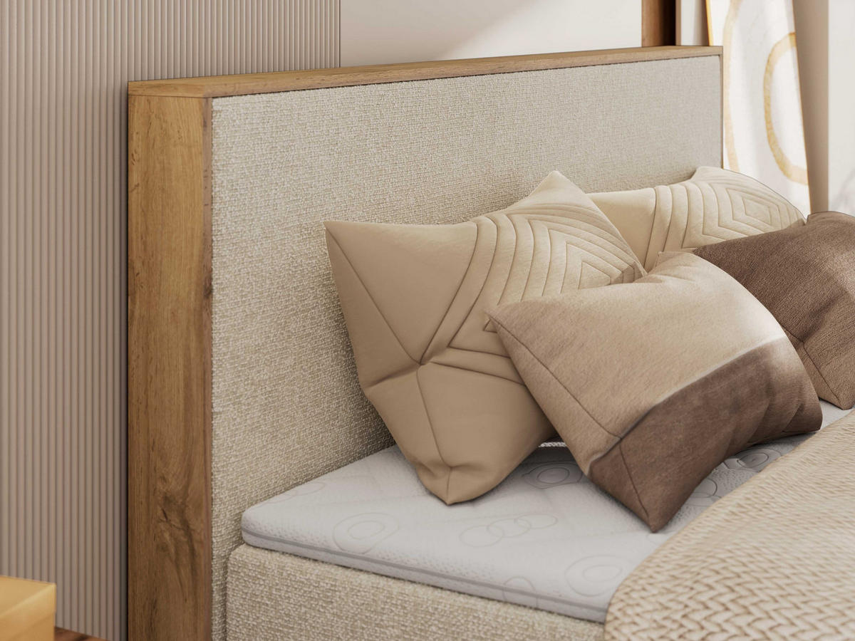 BOXBETT WOOD CLASSIC KING 140/200 - Creme Strukture - H3 - Creme, Textil (140/200cm) - MKS