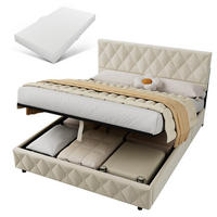 POLSTERBETT 160/200 cm mit Matratze und Bettkasten in Beige aus Samtstoff Bettgestell mit Metallrahmen - Beige/Grau, Holzwerkstoff/Textil (160/200cm) - STILVORA