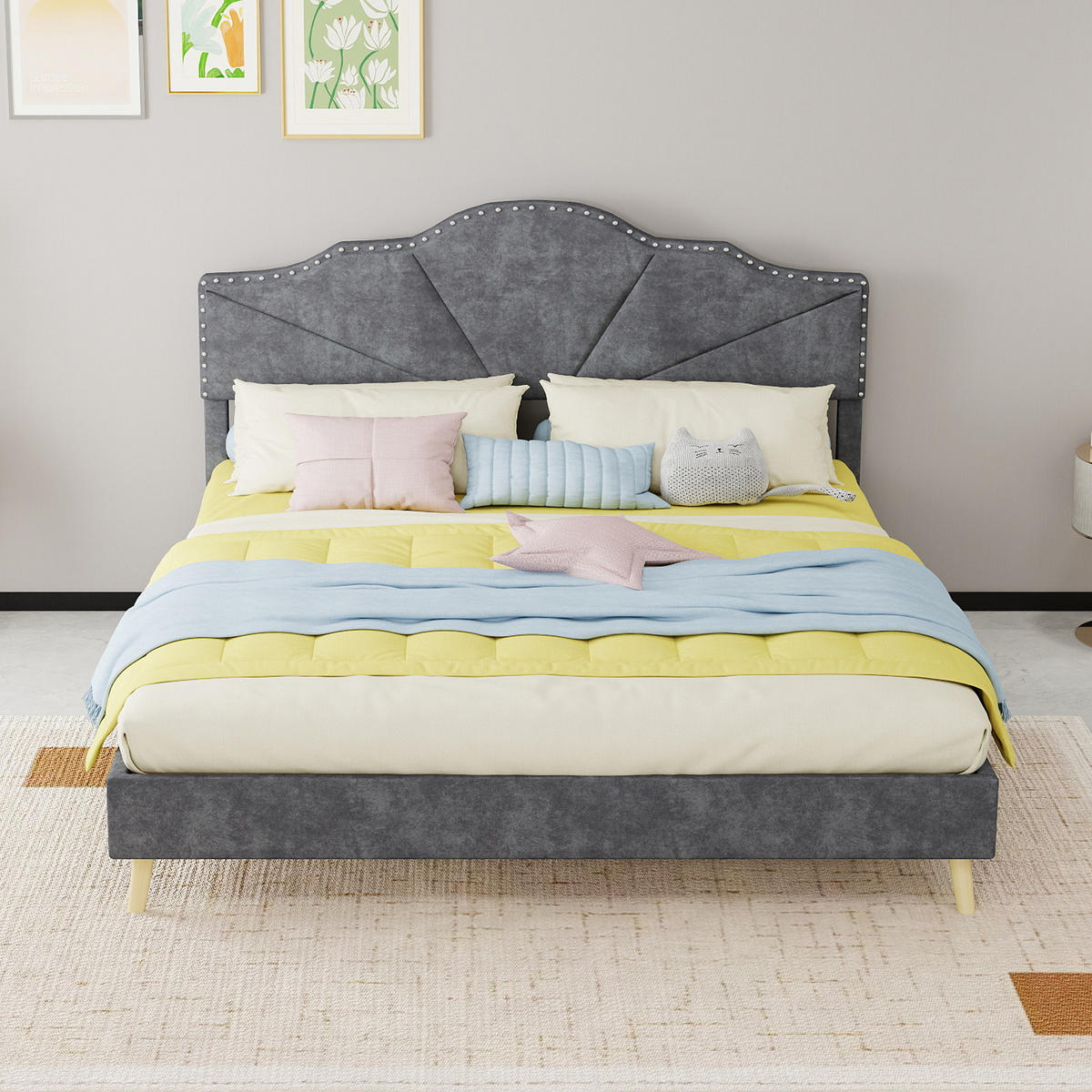 POLSTERBETT 160/200 cm DE-32963 mit Kopfteil und Matratze Grau - Grau, Metall (160/200cm) - ComfortXL