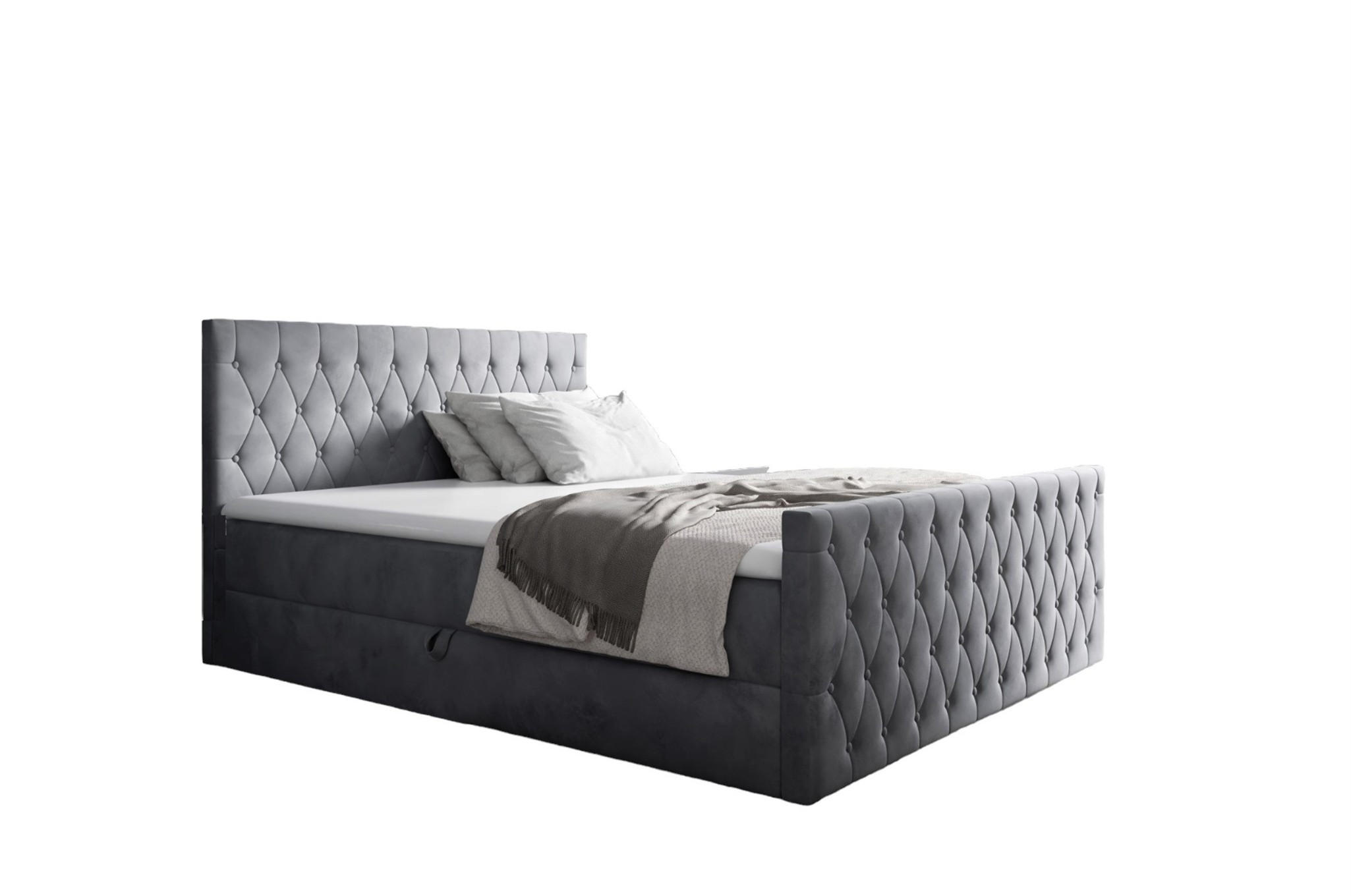 BOXBETT Asher In überlänge - Grau, Holzwerkstoff/Textil (140/220cm) - Fun Möbel