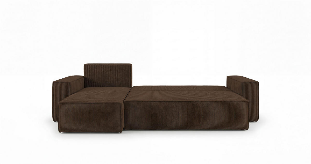 ROHOVÁ pohovka CALIFORNIA MINI levá hnědá manšestr Poso 6 - funkce spaní, úložný prostor - hnědá, textil (245/140cm) - Cornero