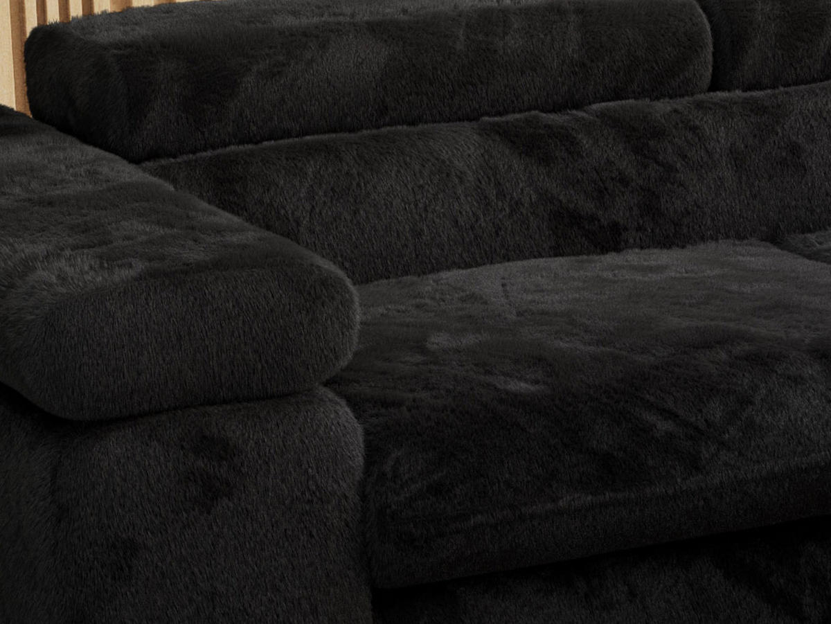 WOHNLANDSCHAFT PEDRO U Plüsch Schwarz - Schwarz, Textil/Metall (346/76/208cm) - MKS
