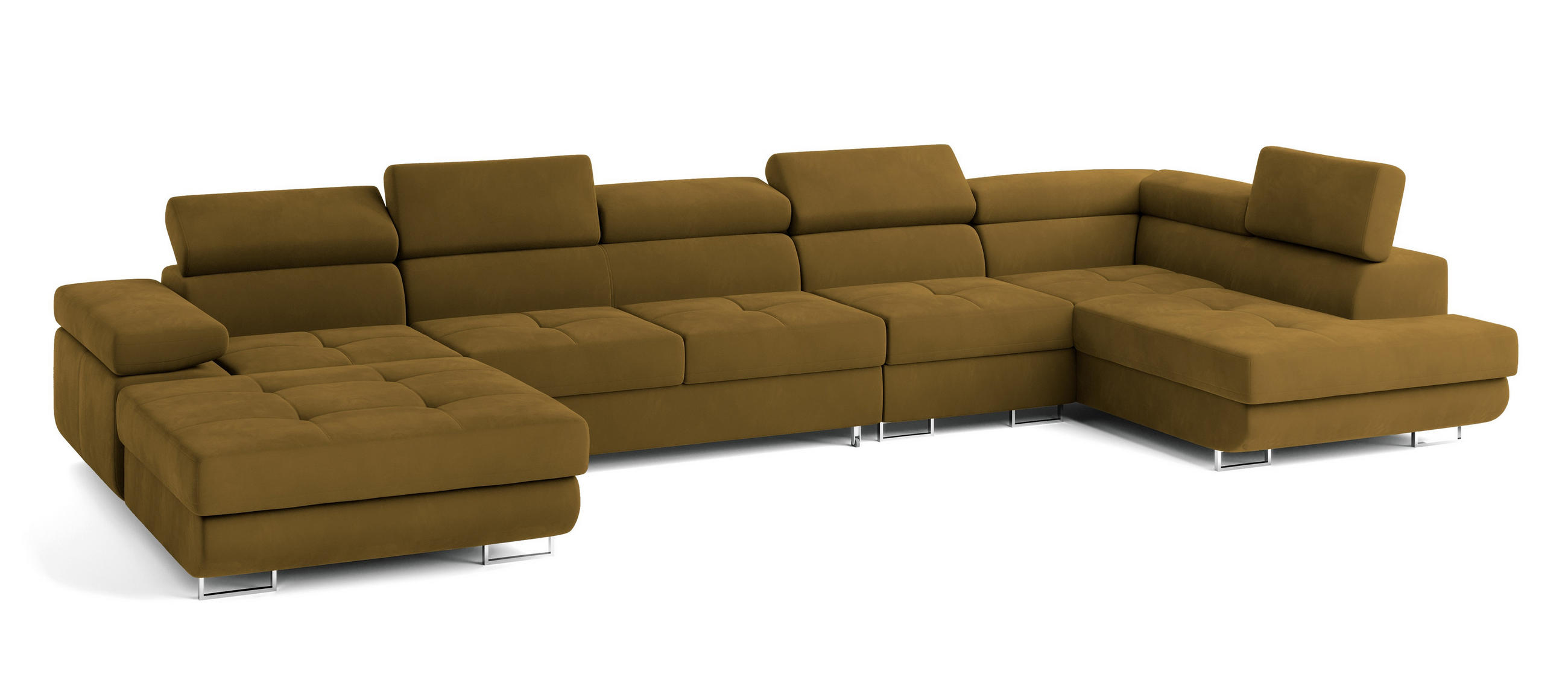 WOHNLANDSCHAFT VELORA R-S Gelb Velours-Stoff mit Schlaffunktion - Gelb, Holz (419/90/202cm) - MASSENO