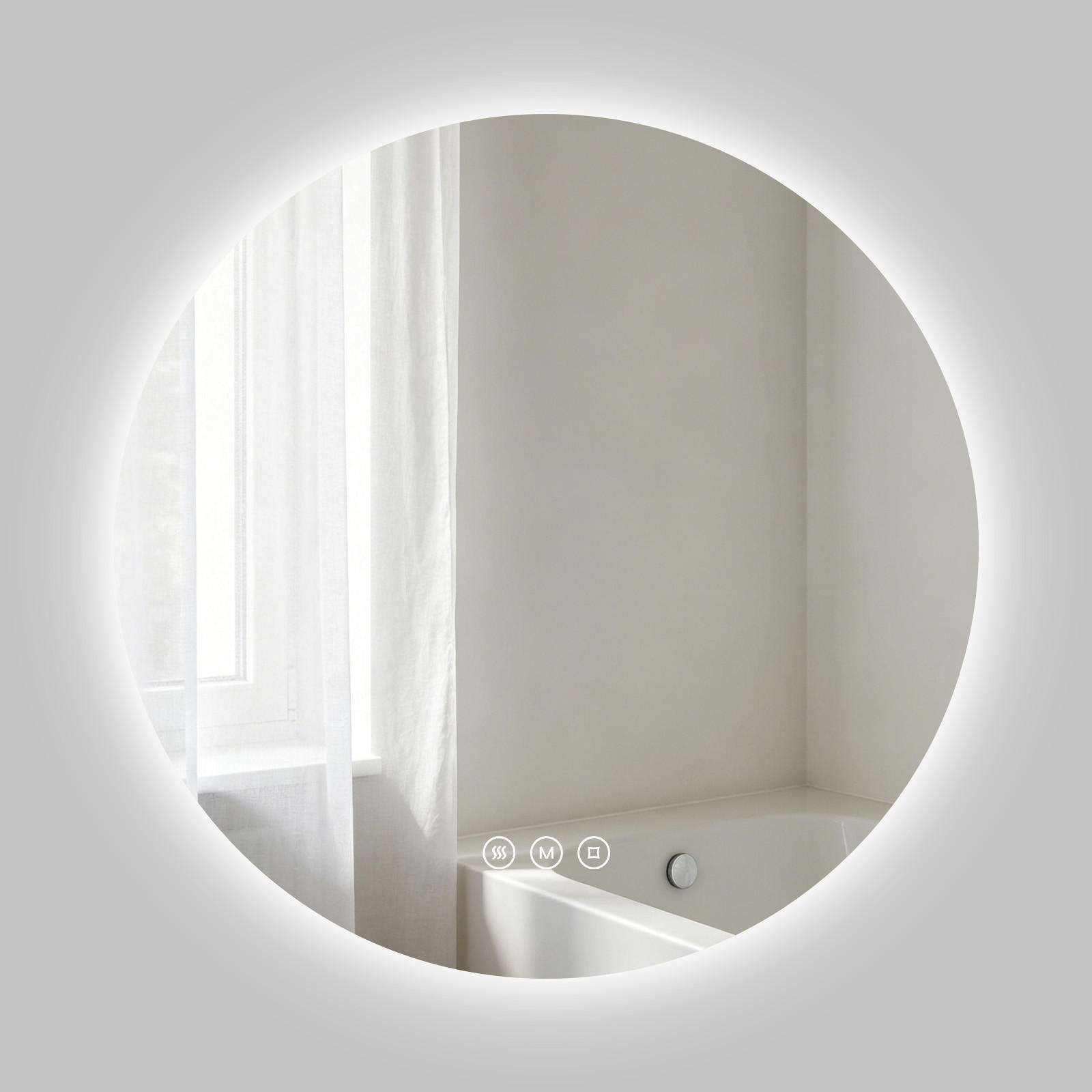 BADSPIEGEL MIT BELEUCHTUNG 60 cm Rund mit dimmbarer LED-Beleuchtung und Antibeschlag - Transparent, Glas (60/60/3.5cm) - S'AFIELINA