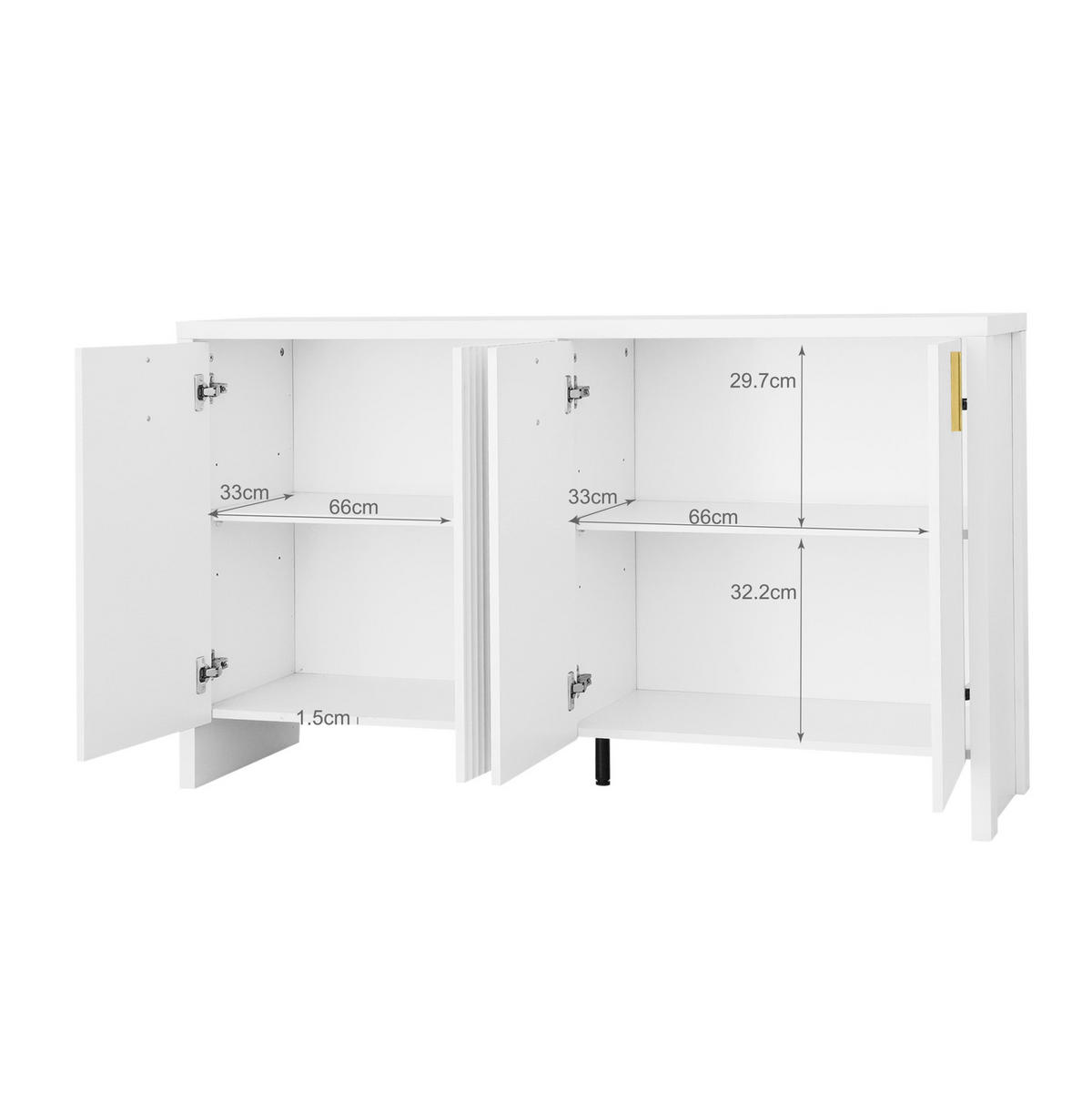 SIDEBOARD 140/38/80 cm in Weiß mit 4 Türen und verstellbaren Einlegeböden - Weiß, Holzwerkstoff (140/80/38cm) - Flora Grace
