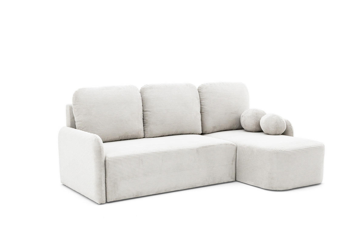 ECKSOFA CASPER L Rechts mit Schlaffunktion 132x198 Cord Creme - Creme/Schwarz, Holz/Kunststoff (145/217cm) - NACANAPA