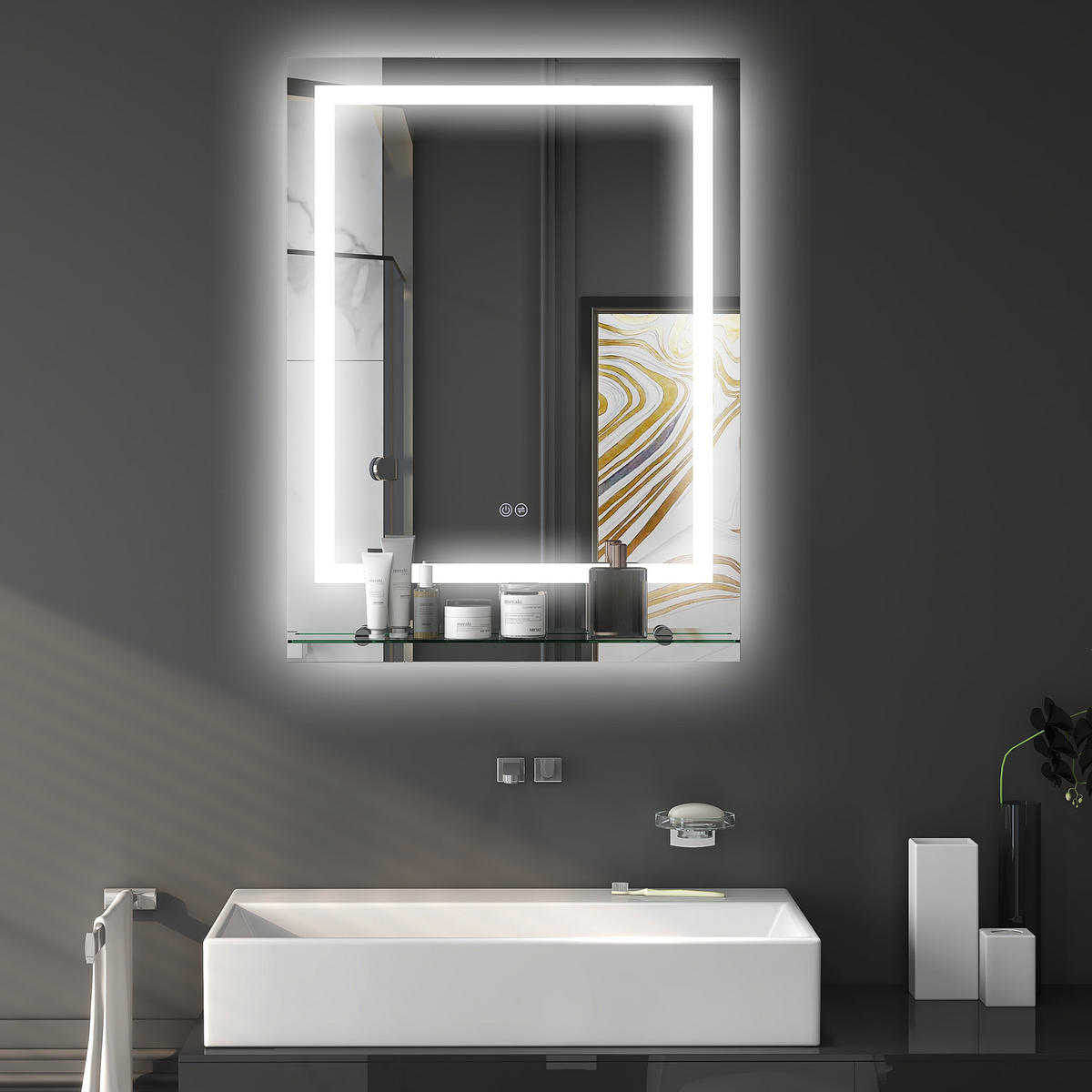 BADEZIMMERSPIEGEL DE-15202 80/60 cm mit Glasablage und 3 LED-Farben Silber - Transparent, Glas (60/2.7/80cm) - ComfortXL