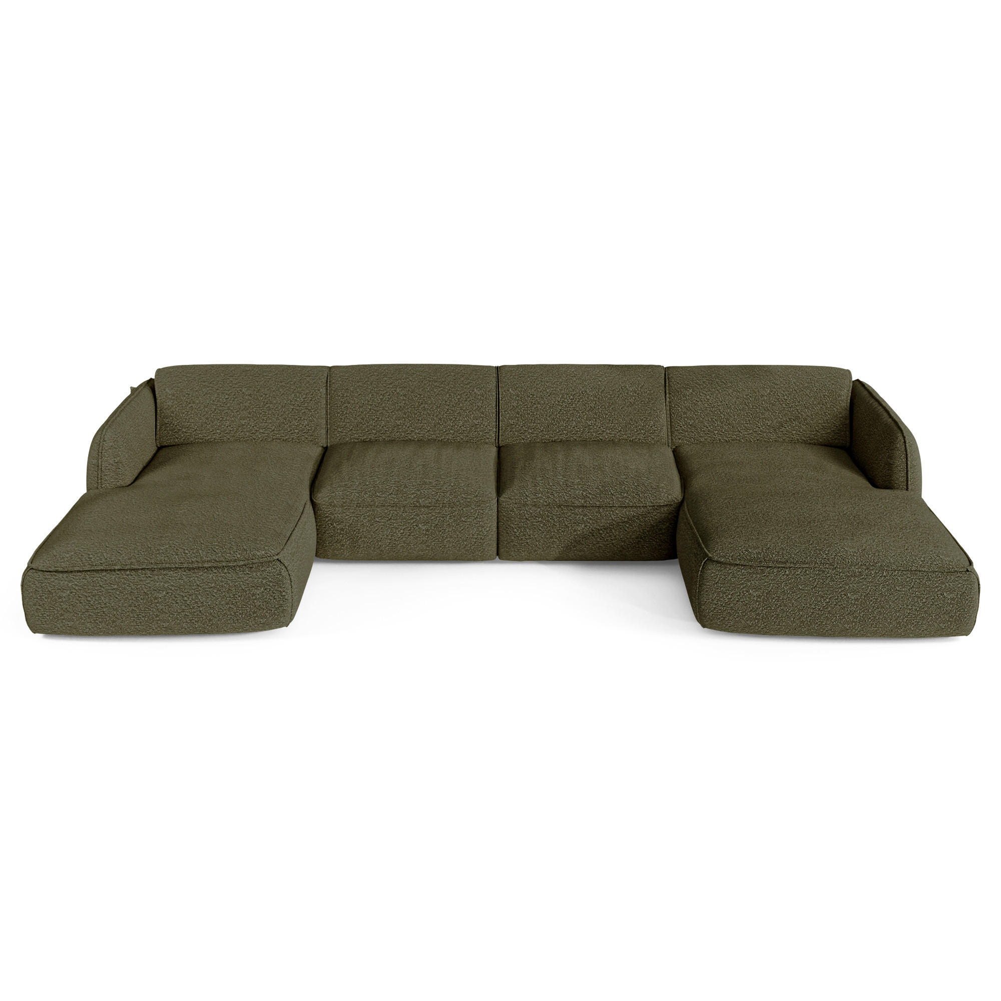 WOHNLANDSCHAFT Bouclé-Stoff Olivgrün 346cm - Olivgrün, Textil (346/76/166cm) - Sia Home
