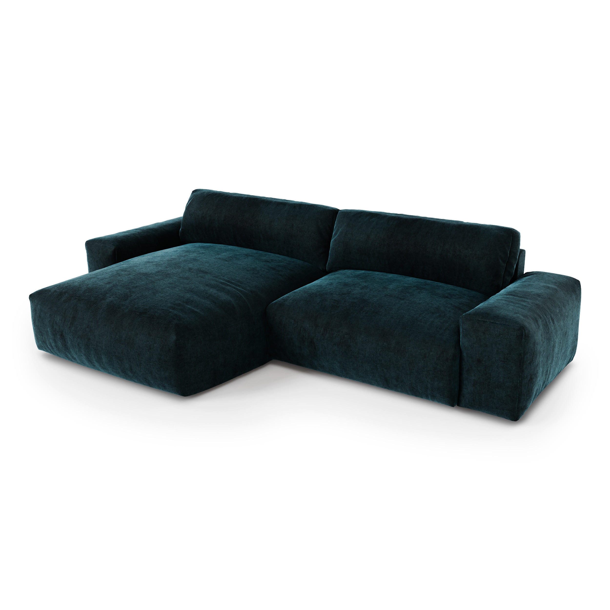 ECKSOFA LINKS Samt Pfauenblau 310cm - Blau/Hellblau, Textil (174/310cm) - Sia Home