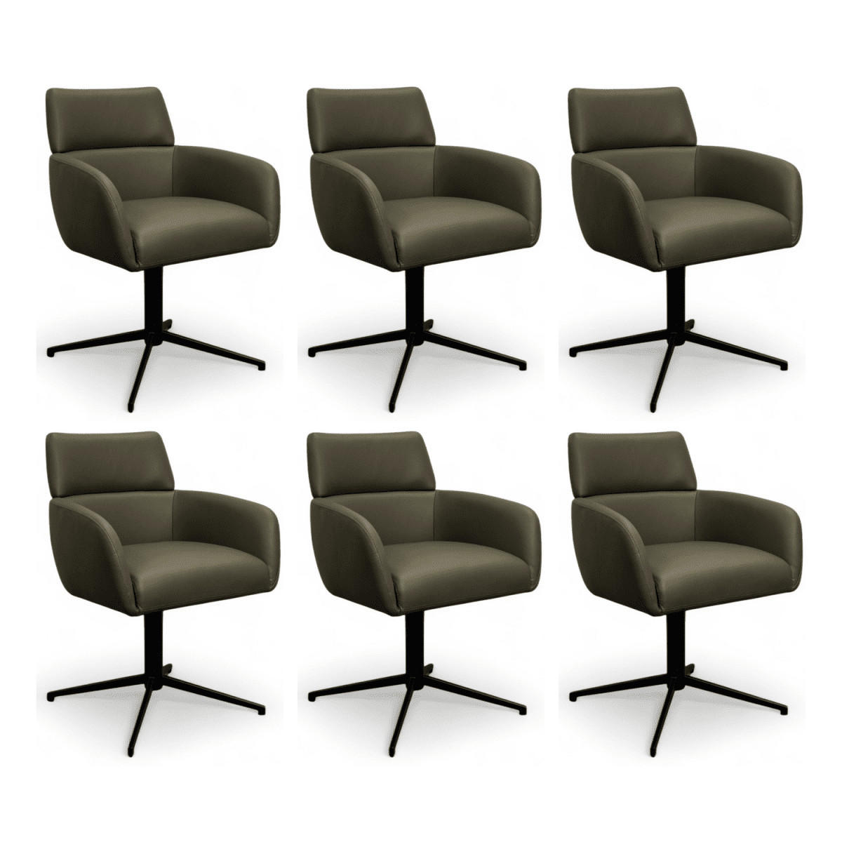 STUHL-SET 6 Stück in Echtleder Olivgrün - Schwarz/Grün, Leder/Metall (58/83/58cm) - Furnhouse