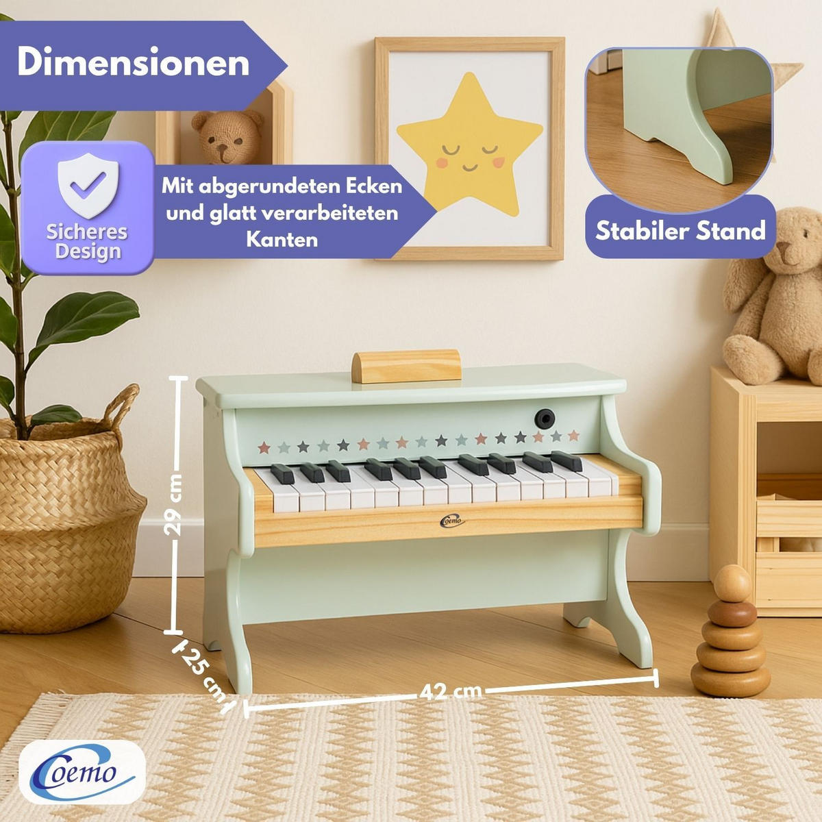 KINDERKLAVIER Spielzeugklavier Farbe Mintgrün - Grün, Holzwerkstoff (25/42cm) - Coemo