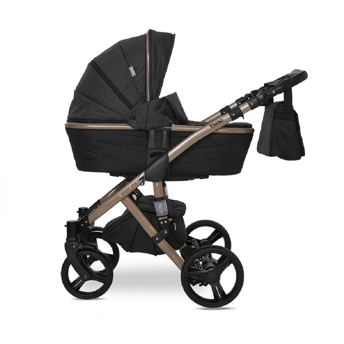 KOMBIKINDERWAGEN Rimini Premium black Sportsitz Tragewanne Moskitonetz verstellbar - Schwarz, Metall (112/60/117cm) - Lorelli