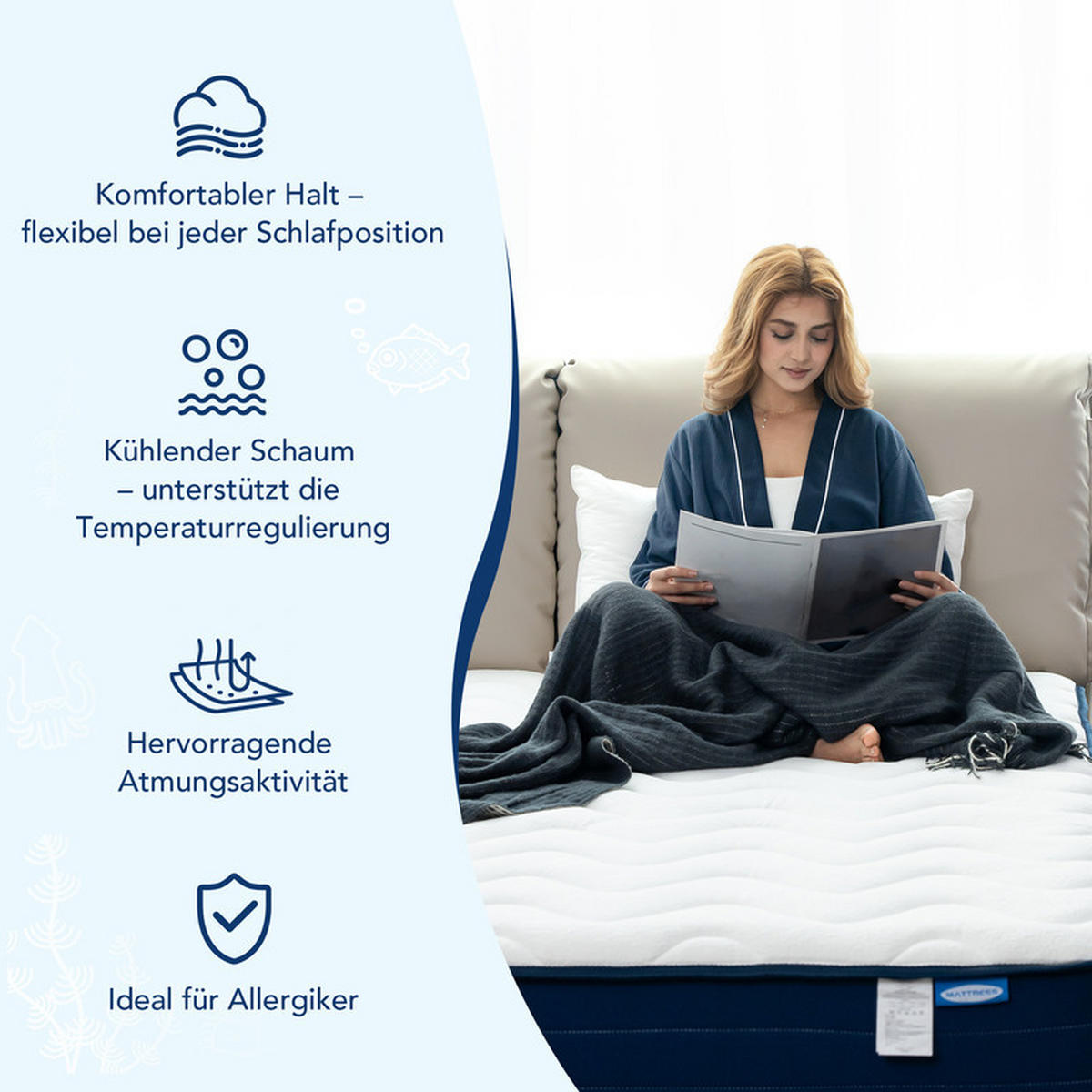 TASCHENFEDERKERNMATRATZE 180 x 200, 22 cm Höhe, 7 Zonen federkern und Schaum, Härtegrad H3 - Blau, Metall (180/200cm) - CHICASA