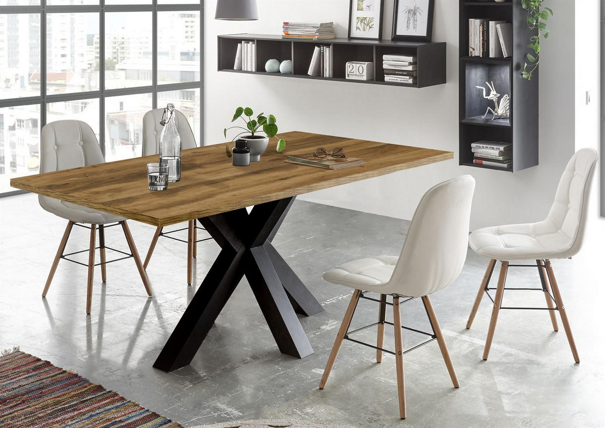 ESSZIMMERTISCH Elda 2 160 x 90 x 75 Esstisch Schwarzstahl/Plankeneiche - Hellgrau, Holz (160/90/75cm) - 58aufmkessel