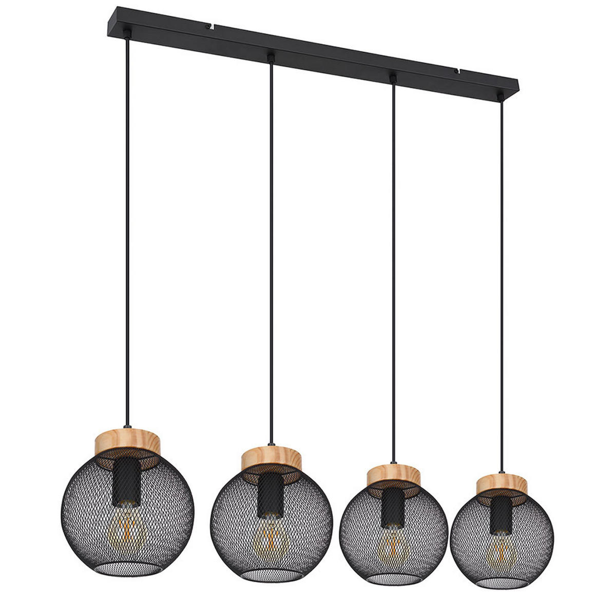 HÄNGELEUCHTE Metall Schwarz Drahtgeflecht - Schwarz, Holz (95/20/120cm) - Globo Lighting