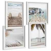 BILDER SET 4er Set - 50x50 cm & 40x60 cm Weißer Rahmen - Strandtreppe Schaukel Meer - Weiß, Kunststoff (50/50cm) - TULUP