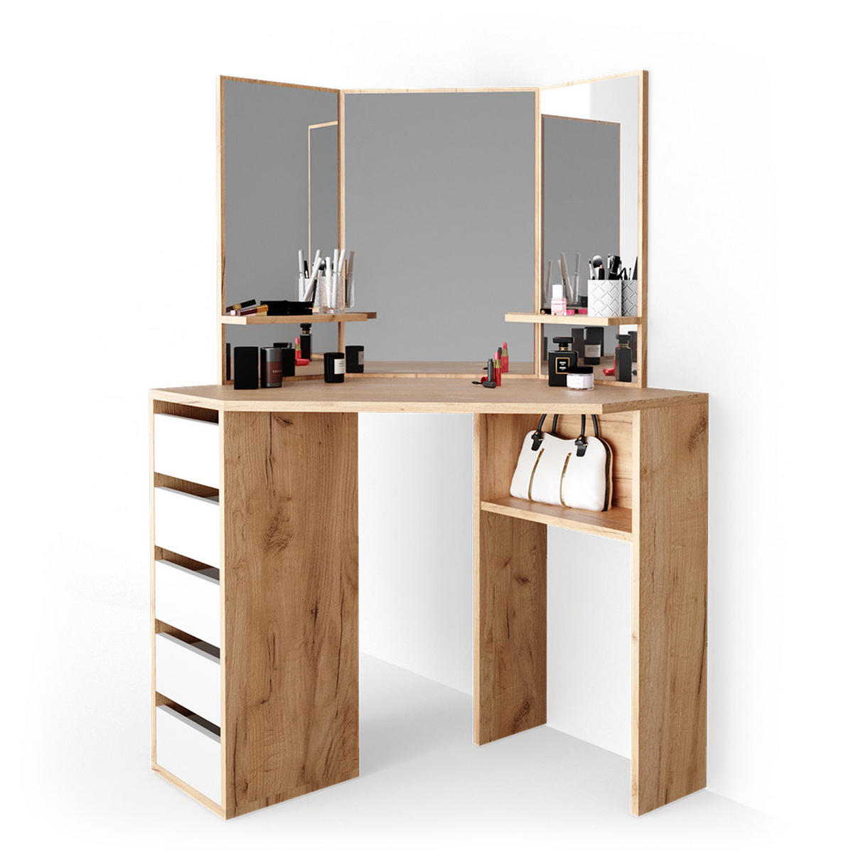 ECKSCHMINKTISCH Arielle Goldkraft Eiche 110 cm - Honigeiche, Holzwerkstoff (110/141.5/54cm) - Vicco
