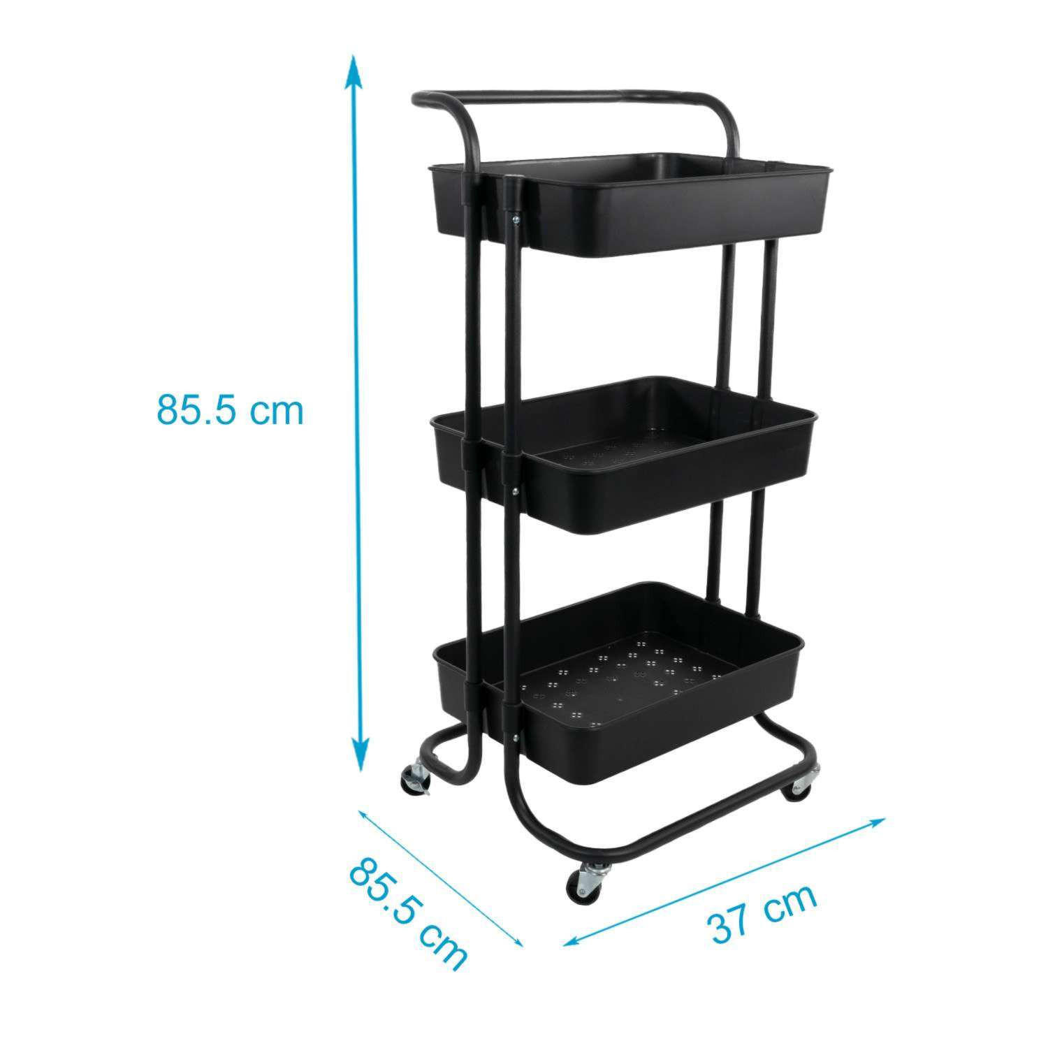 ROLLWAGEN mit 3 Ebenen 42 / 37 / 85.5 cm - Schwarz, Metall (37/85.5/42cm)