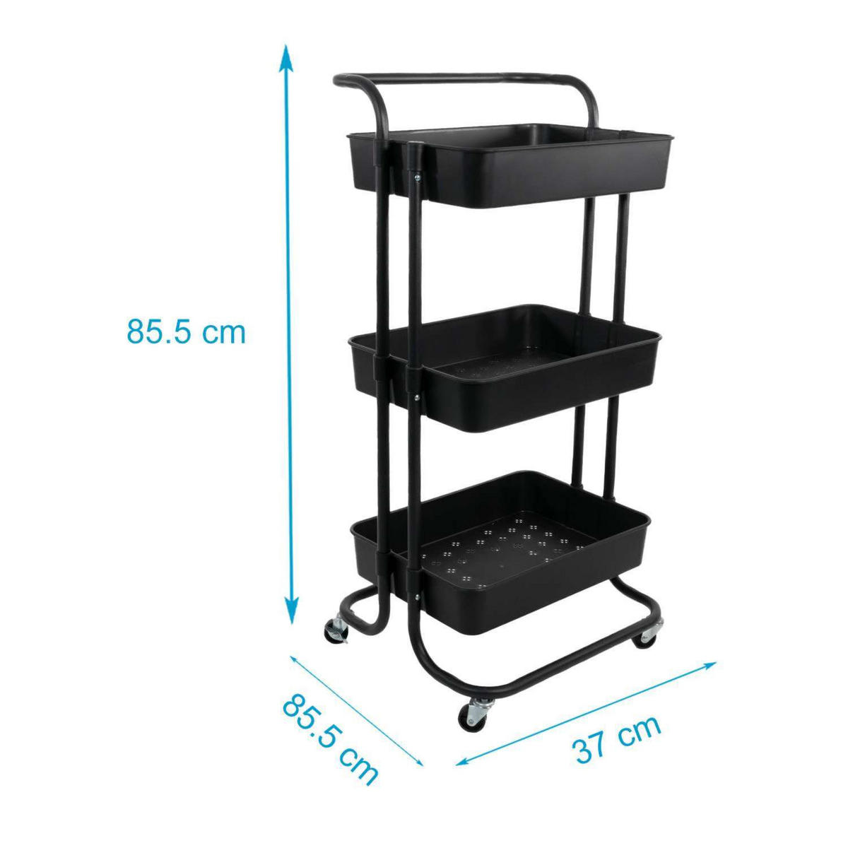 ROLLWAGEN mit 3 Ebenen 42 / 37 / 85.5 cm - Schwarz, Metall (37/85.5/42cm)