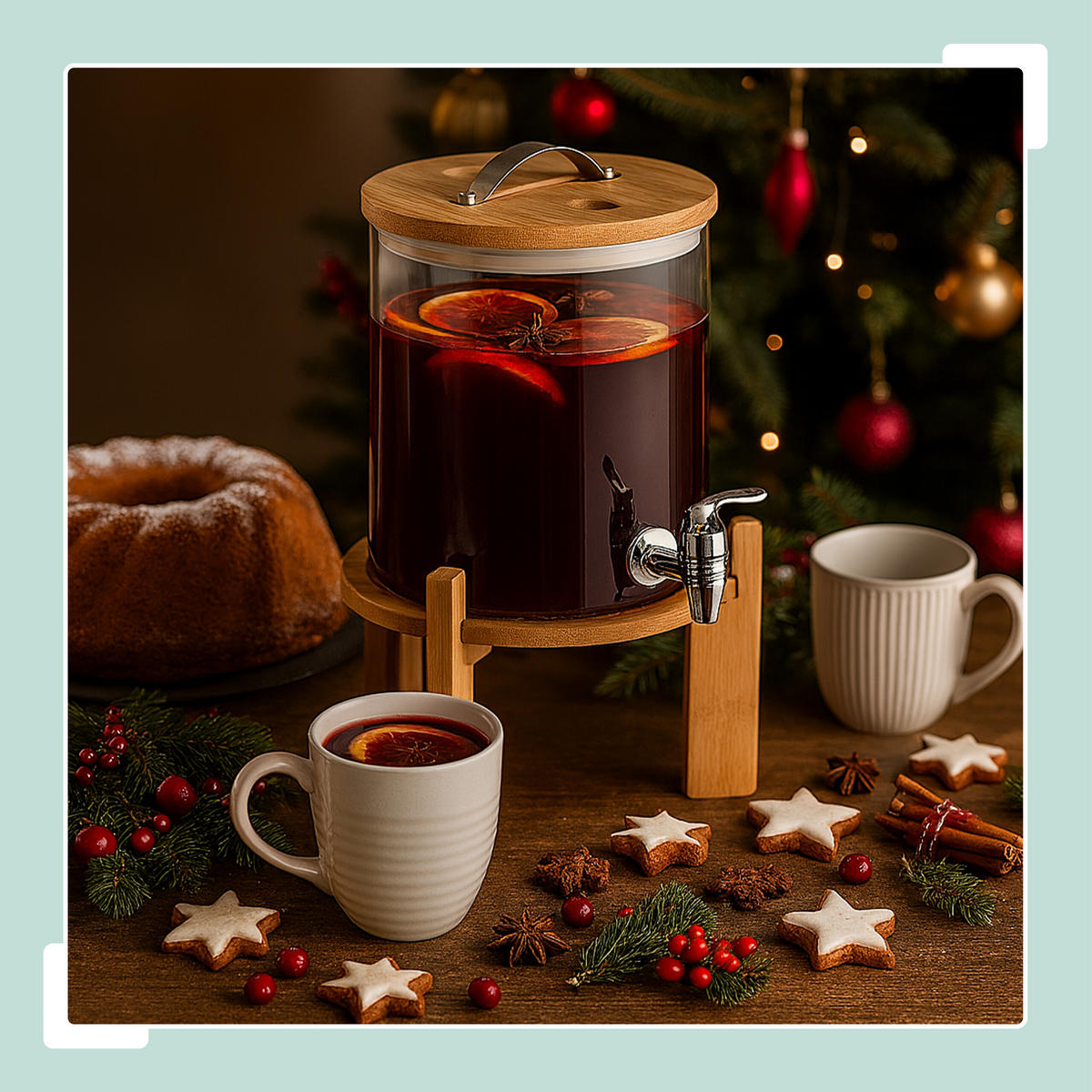 GETRÄNKESPENDER - Multicolor, Glas/Holz (5L) - Relaxdays