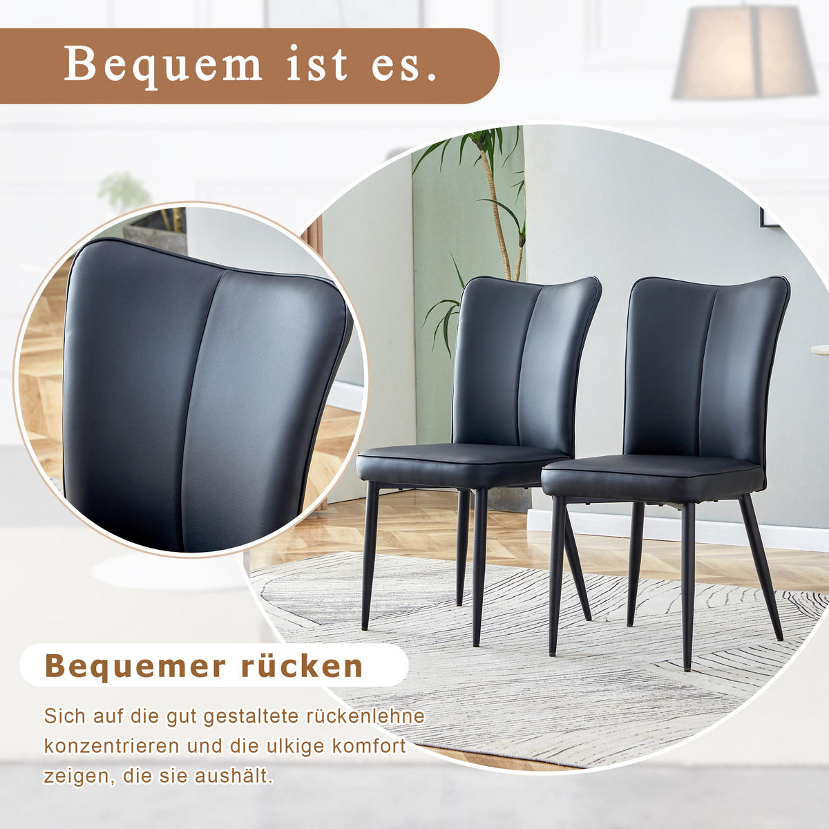 STUHL-SET DE-36516 2 Stück mit PU-Bezug und Metallbeinen Schwarz - Schwarz, Metall (44/89/45cm) - ComfortXL