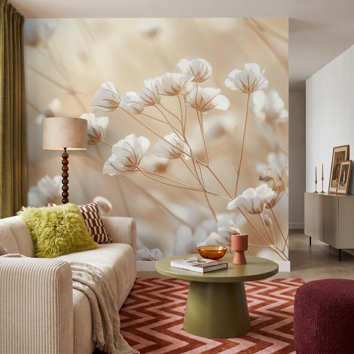 TAPETE - Wild - Blumen - Weiß - 240x220 cm - Creme, Papier (240/220cm) - OnlyWow