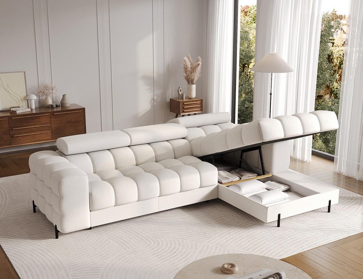 ECKSOFA Neviro R - Weiß (Amore 01) - Weiß, Holzwerkstoff (285/181cm) - Möblo
