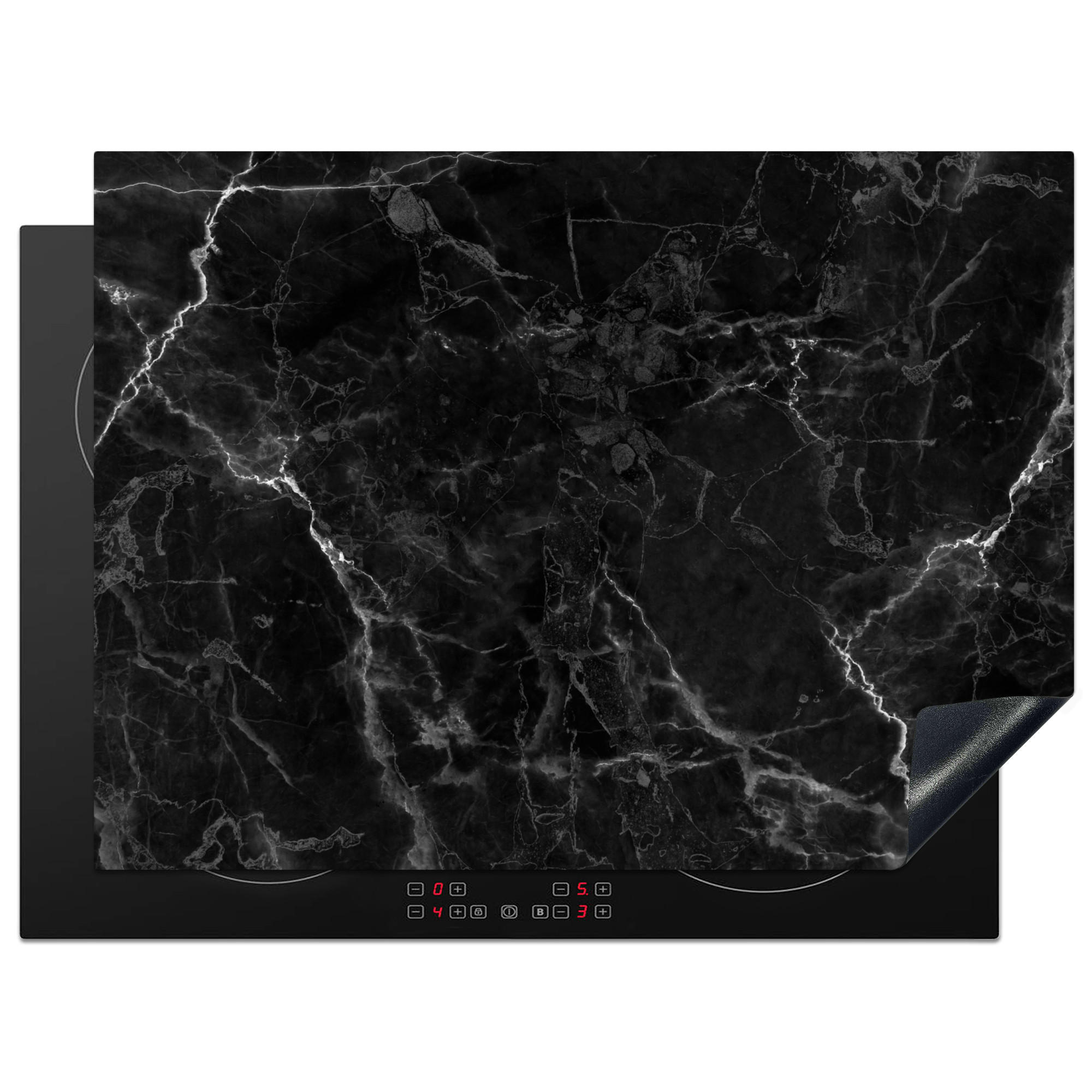 MuchoWow KRYT NA INDUKČNÍ DESKU Mramor - Černá - Bílá - Textura - Mramorový vzhled 70x52 cm