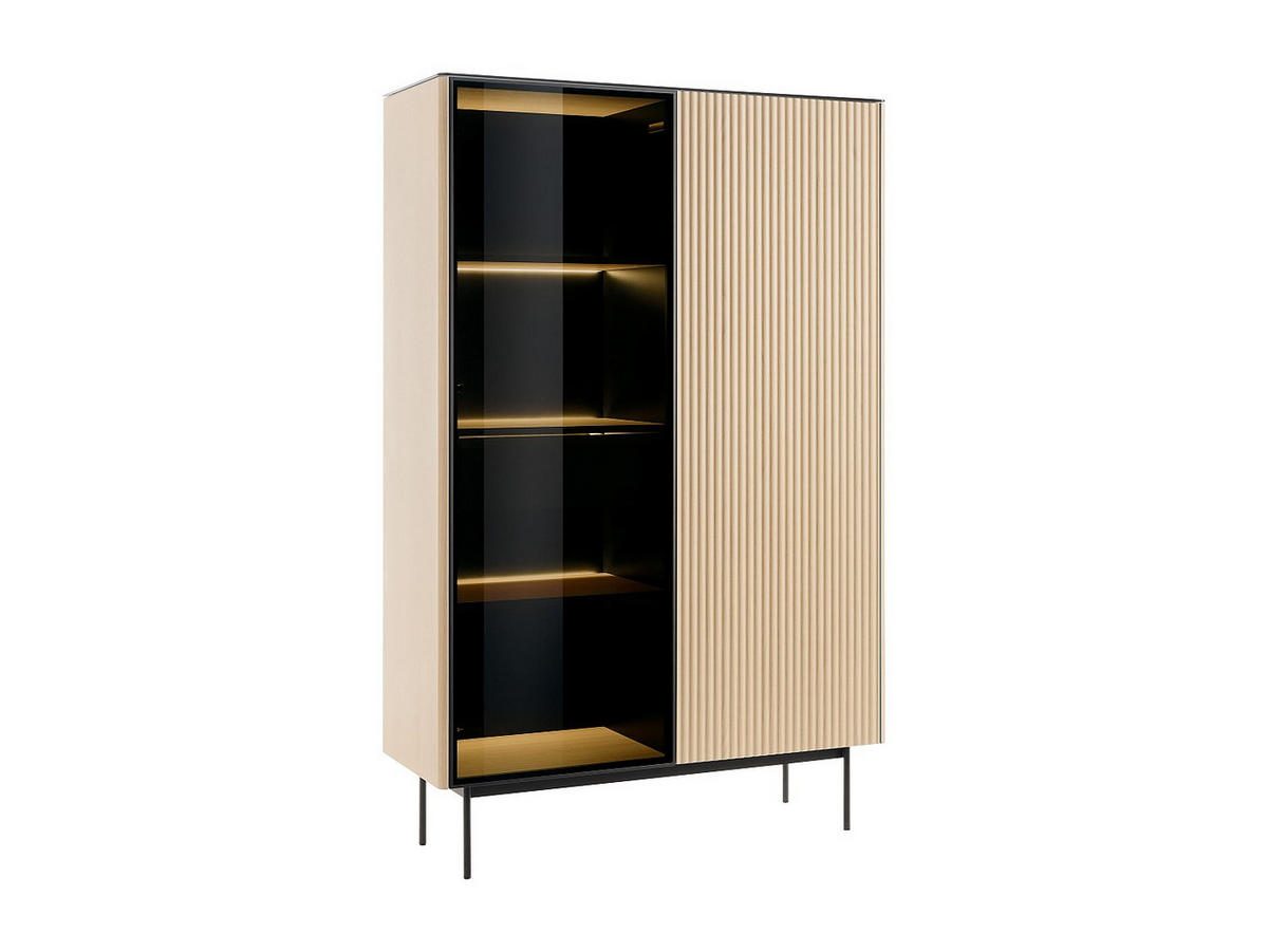VITRINENSCHRANK - 107 cm x 39 cm - Glas, Holz, Platte - Schwarz, Naturfarben Hell SAYERA - Schwarz/Naturfarben, Glas/Holz (107/166/39cm) - Vente-Unique