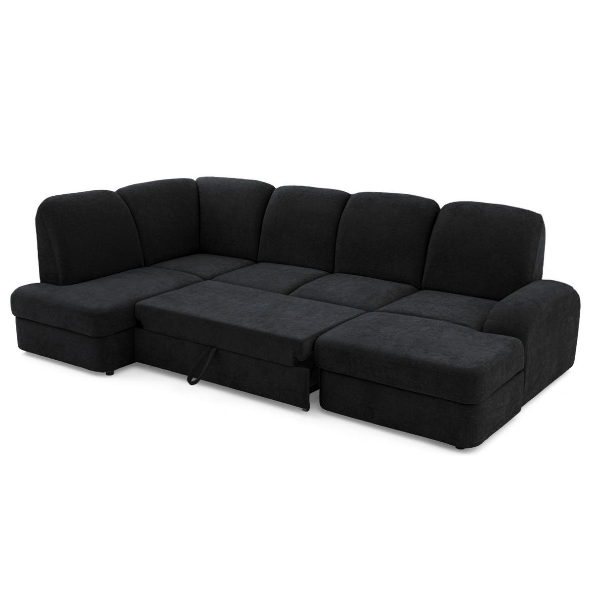 ECKSOFA VIBE U Links mit Schlaffunktion 129x263 Chenille Anthrazit - Anthrazit/Schwarz, Holz/Kunststoff (280/102/186cm) - Muffo